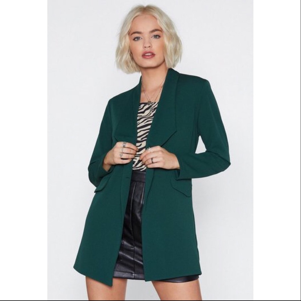 Oversized Emerald Green Leather 2 Button Blazer - Picture 3 of 8